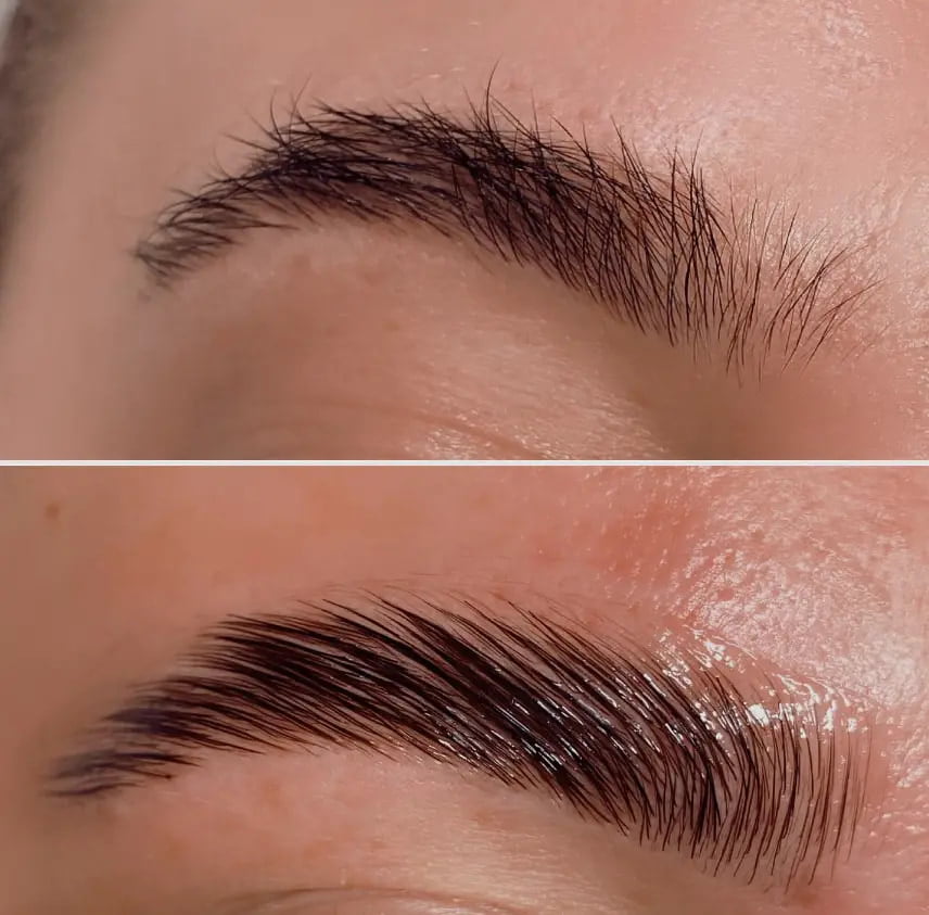example of brow lamination before and after photos